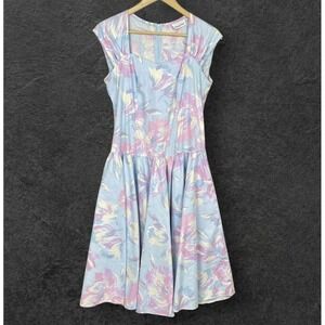 VTG Carriage Court Pastel Floral Sweetheart Neck Dress Size 12 Short Drop Waist